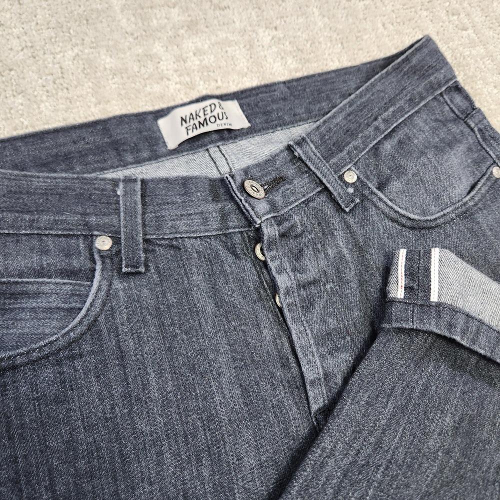 Naked & Famous Jeans Men 33x30 Charcoal Selvedge Denim Super Skinny‎ Guy Gray